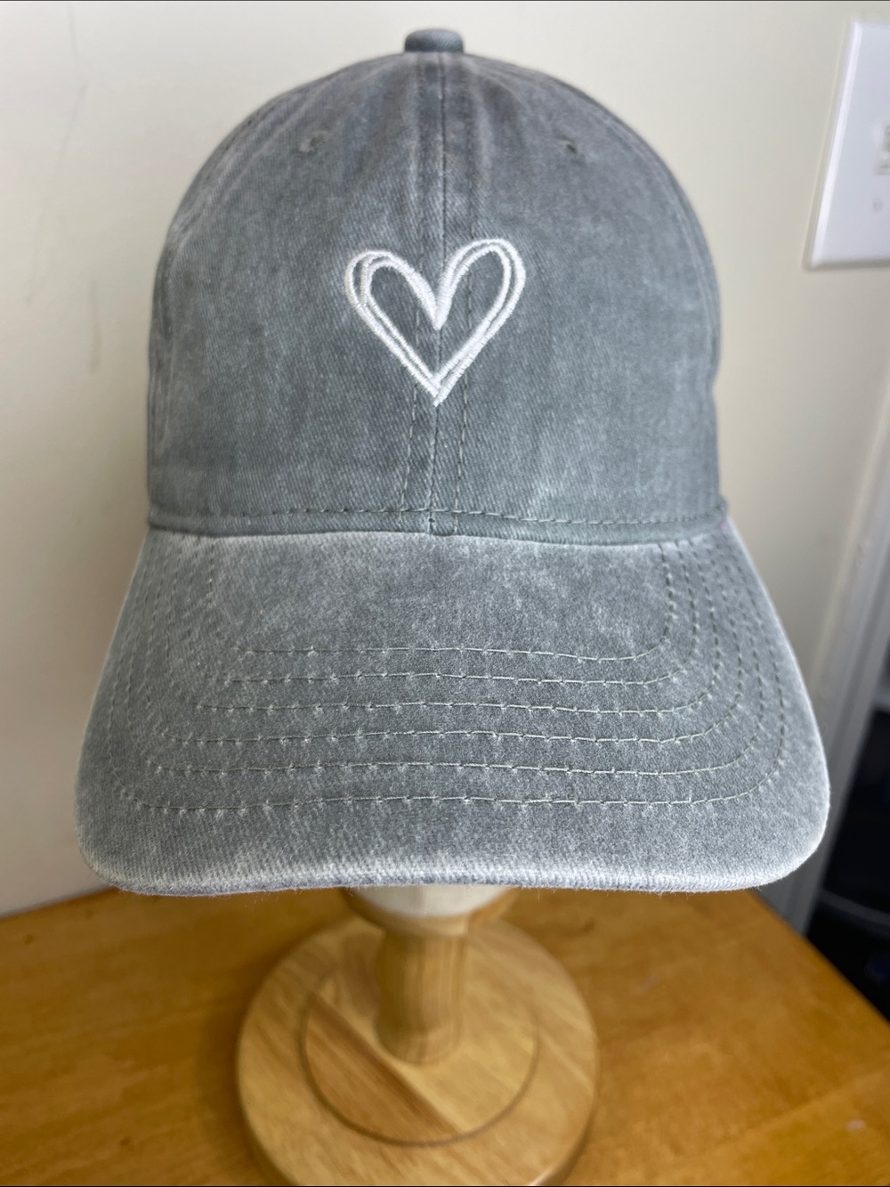 Washed Gray Heart Embroidered Baseball Cap with heart